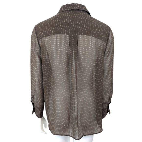 Lafayette 148 Silk Button Up Shirt NEW Womens Medium Brown Sheer Career Blouse - Picture 3 of 11
